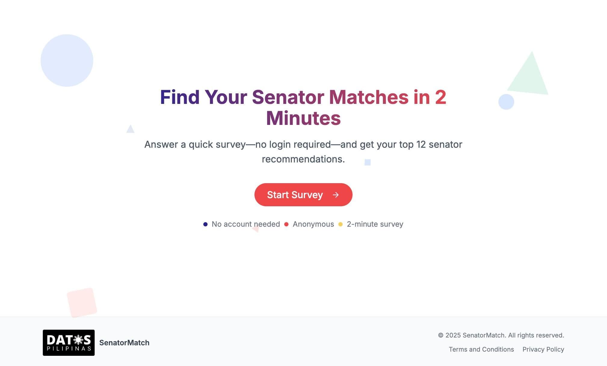 Senator Match homepage inviting voters to find candidate matches